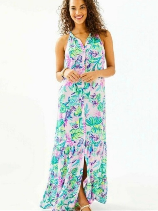 Lilly Pulitzer Dresses & Skirts - Lilly Pulitzer Multicolor Pink Green Blue Floral luliana maxi dress